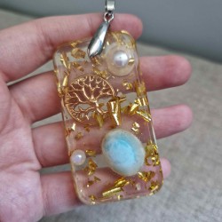 Pendentif Larimar et résine - Fluidité