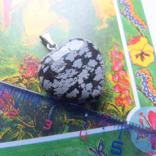 Pendentif coeur d'Obsidienne flocon ~ Introspection douce