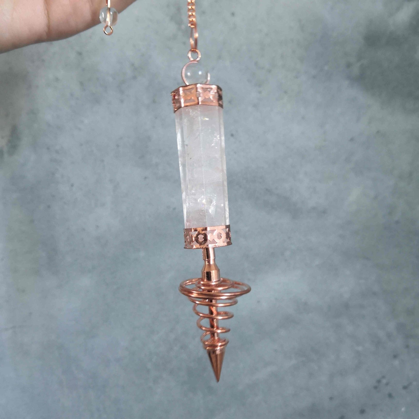Pendule Cristal de roche et Spirale cuivrée