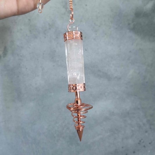 Pendule Cristal de roche et Spirale cuivrée