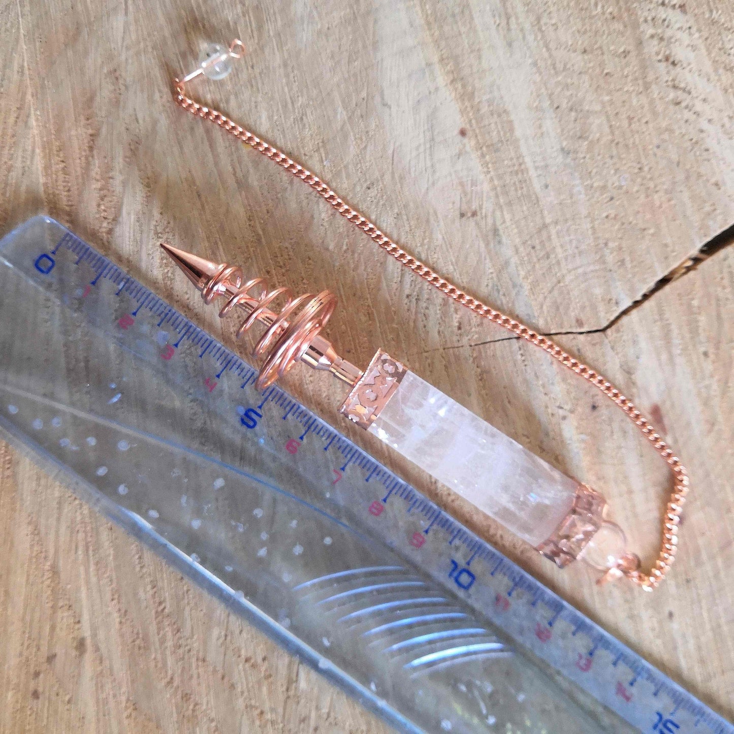 Pendule Cristal de roche et Spirale cuivrée