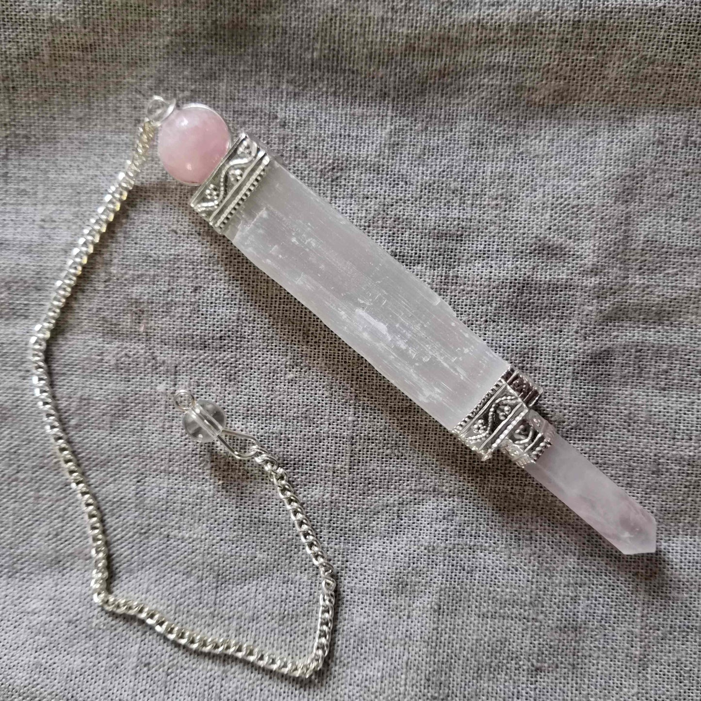 Pendule Sélénite et Quartz rose