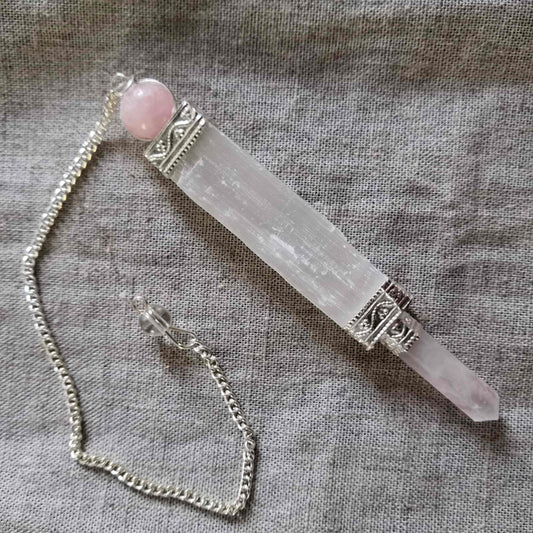 Pendule Sélénite et Quartz rose