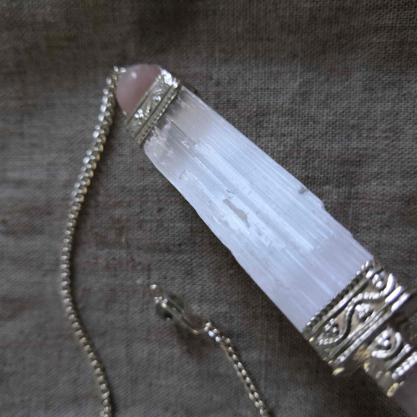Pendule Sélénite et Quartz rose