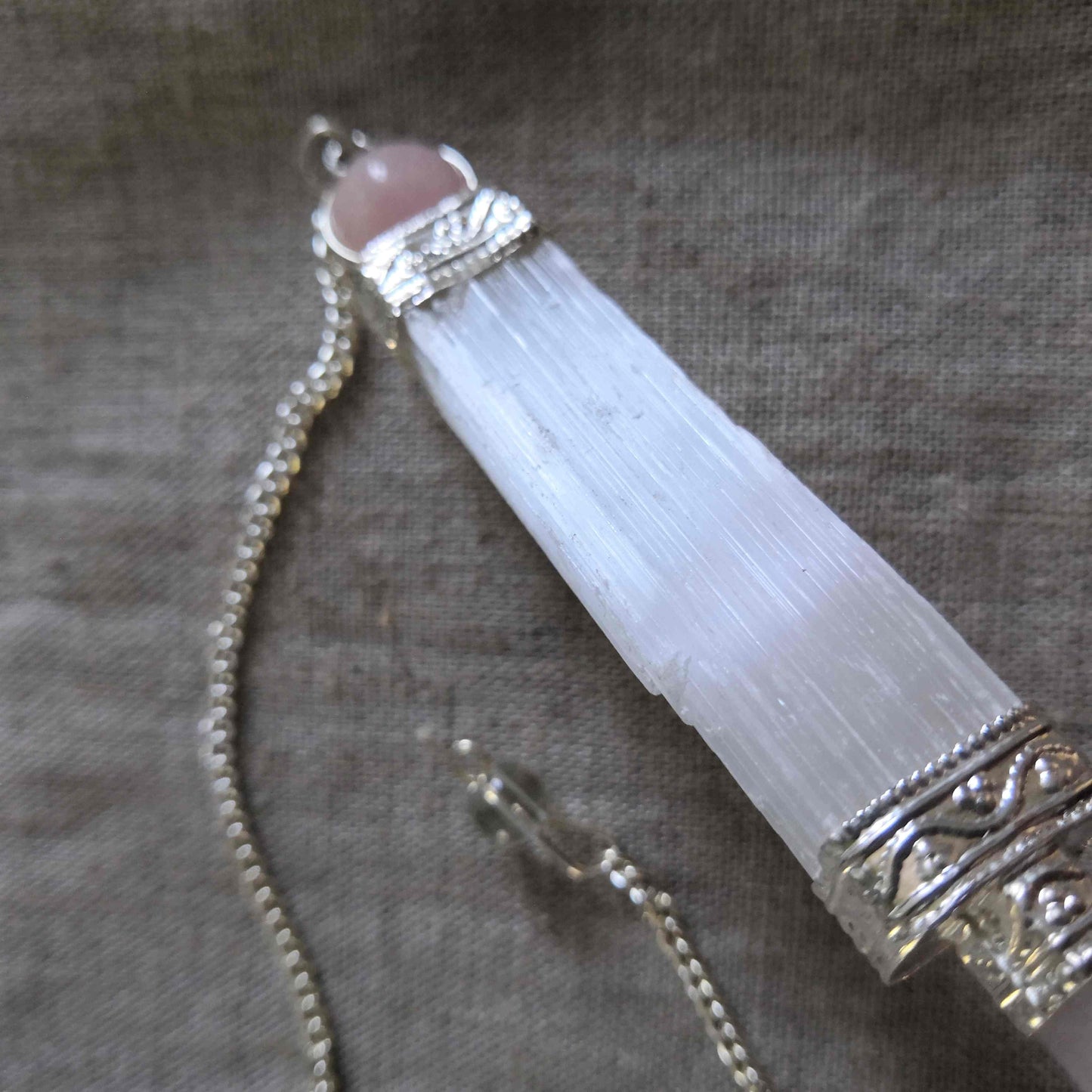 Pendule Sélénite et Quartz rose