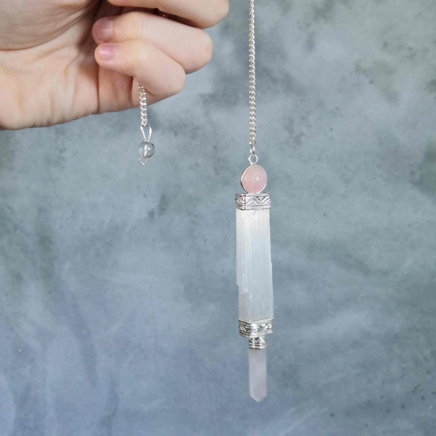 Pendule Sélénite et Quartz rose