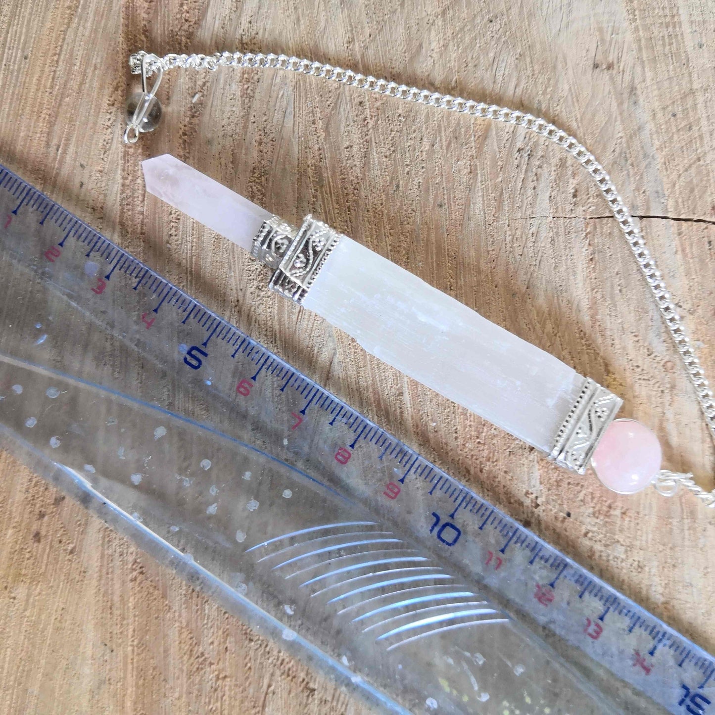 Pendule Sélénite et Quartz rose
