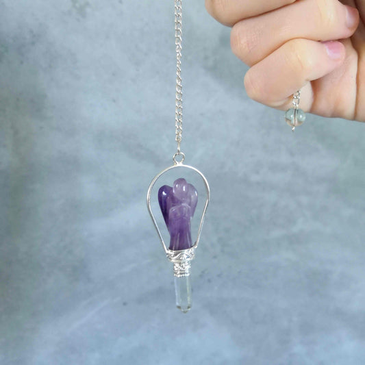 Pendule Ange d'Améthyste et cristal de roche
